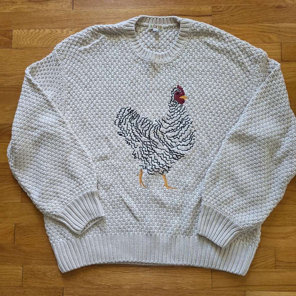Molly Yeh Chicken Sweater Womens Size 2XL NWOT Cream cottagecore chunky comfy